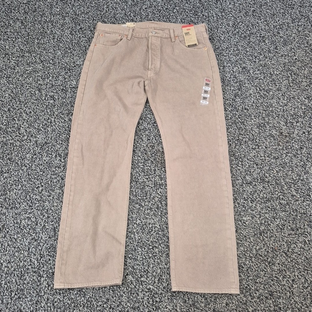 Levi's 501 Mens 36x32 Canvas Jeans Beige Tan Button Fly Straight Leg New